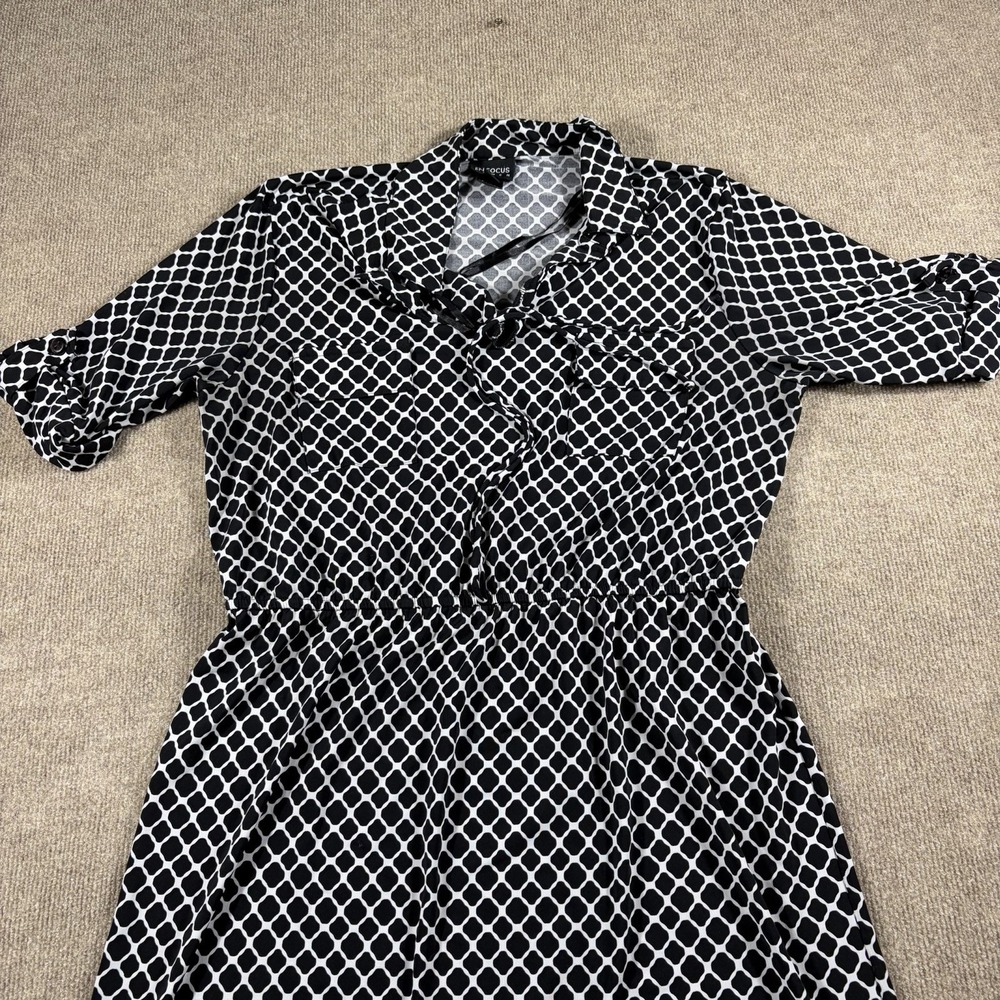 En Focus Studio Women's Dress Black & White Geometric Chest Pockets Size 14W